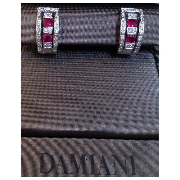NIB rtl $8988 Damiani Belle Epoque Ruby Diamond 18K White Gold Huggie Earrings - Picture 1 of 8
